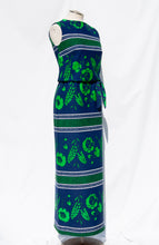 SAKS FIFTH AVENUE 1970S BLUE AND GREEN FLORAL MAXI DRESS