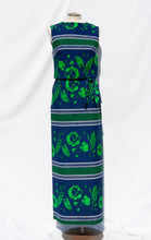 SAKS FIFTH AVENUE 1970S BLUE AND GREEN FLORAL MAXI DRESS