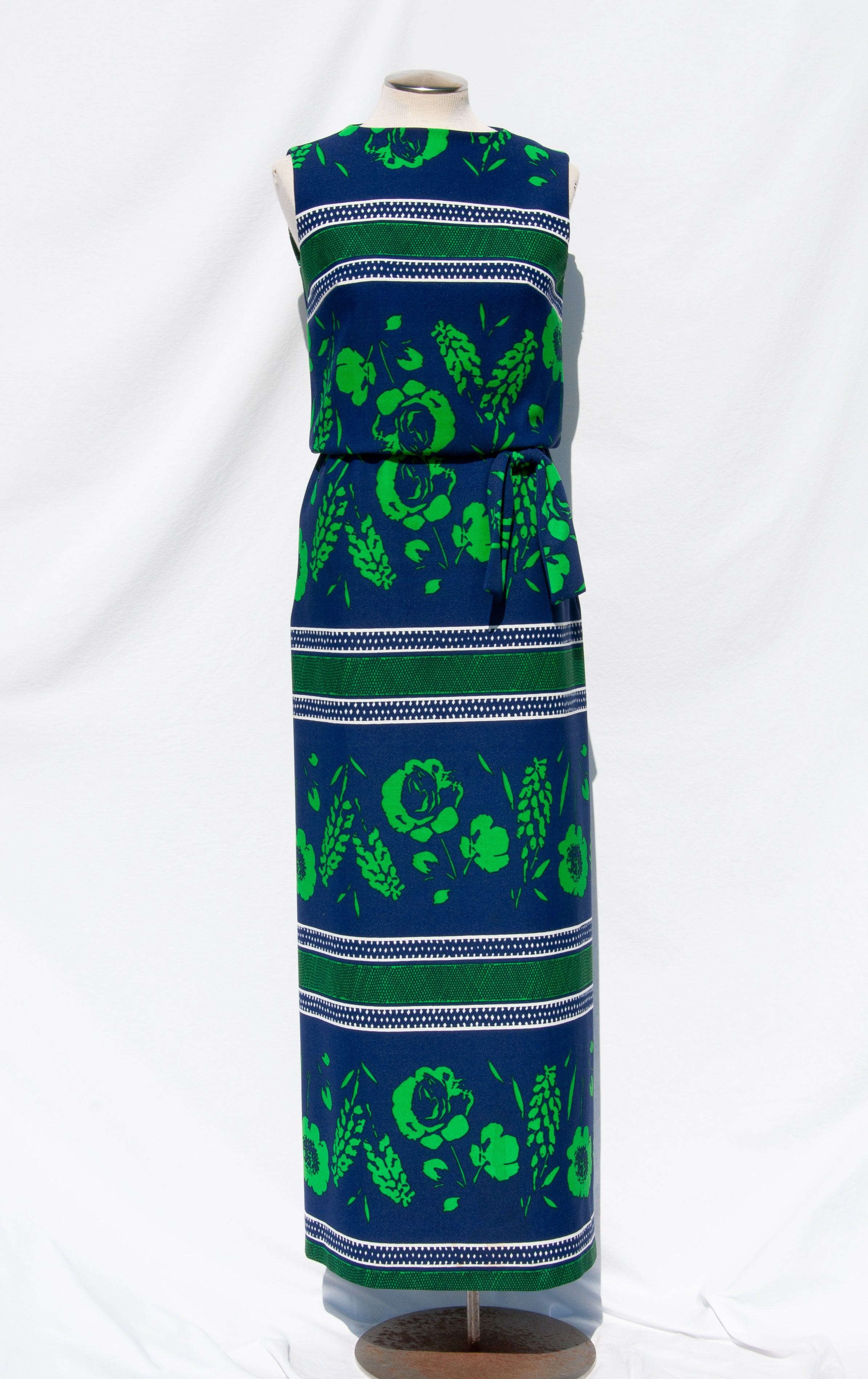 SAKS FIFTH AVENUE 1970S BLUE AND GREEN FLORAL MAXI DRESS – RetroSpectrum NYC