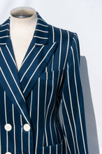 YVES SAINT LAURENT VINTAGE BLUE AND WHITE DOUBLE BREASTED JACKET