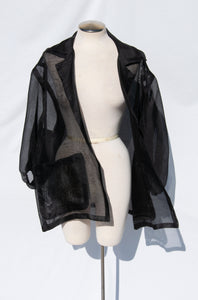 YVES SAINT LAURENT SPRING 1991 SHEER BLACK SILK OPEN OVERSIZED JACKET