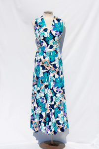 MOLLIE PARNIS BOUTIQUE EARLY 70S BLUE FLORAL MAXI DRESS AND SCARF
