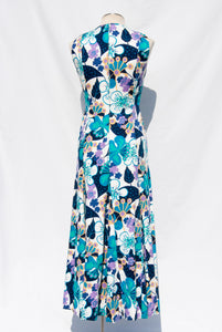 MOLLIE PARNIS BOUTIQUE EARLY 70S BLUE FLORAL MAXI DRESS AND SCARF