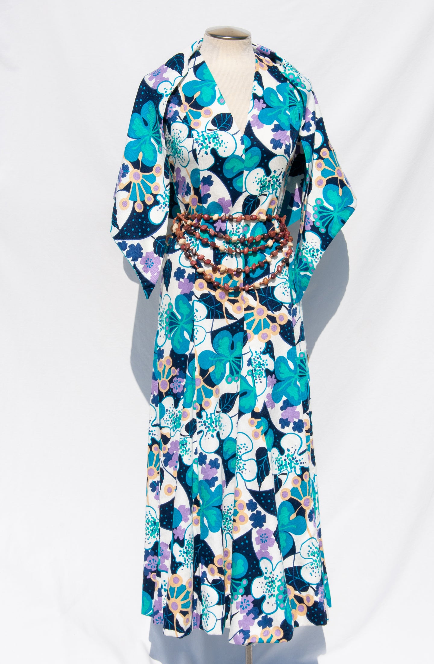 MOLLIE PARNIS BOUTIQUE EARLY 70S BLUE FLORAL MAXI DRESS AND SCARF