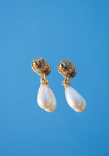 GIVENCHY 1970S/80S GOLD LOGO AND PEARL DROP EARRINGS