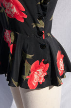 CALVIN KLEIN 80S ROSE PRINT SILK PEPLUM TOP