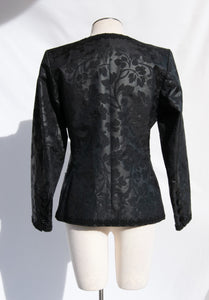 YVES SAINT LAURENT STRUCTURED BLACK FLORAL SILK JACKET