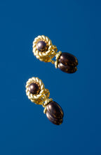VINTAGE BRAIDED GOLD TONE EARRINGS WITH IRRIDESCENT BROWN DROP
