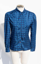 RAGAZZA VINTAGE BLUE AND RED PRINTED PUSSYBOW TOP