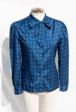 RAGAZZA VINTAGE BLUE AND RED PRINTED PUSSYBOW TOP