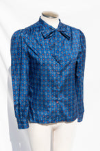 RAGAZZA VINTAGE BLUE AND RED PRINTED PUSSYBOW TOP