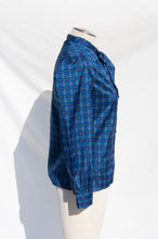 RAGAZZA VINTAGE BLUE AND RED PRINTED PUSSYBOW TOP