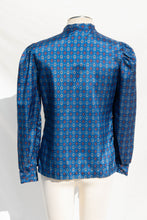 RAGAZZA VINTAGE BLUE AND RED PRINTED PUSSYBOW TOP