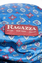 RAGAZZA VINTAGE BLUE AND RED PRINTED PUSSYBOW TOP
