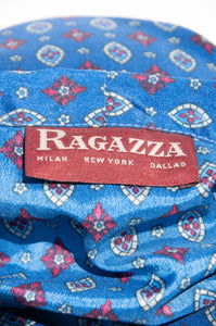 RAGAZZA VINTAGE BLUE AND RED PRINTED PUSSYBOW TOP