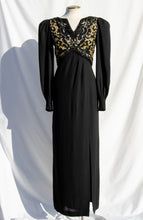 RICHILENE VINTAGE 1980S BLACK AND GOLD BEADED AND BRAIDED GOWN