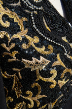 RICHILENE VINTAGE 1980S BLACK AND GOLD BEADED AND BRAIDED GOWN