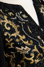 RICHILENE VINTAGE 1980S BLACK AND GOLD BEADED AND BRAIDED GOWN