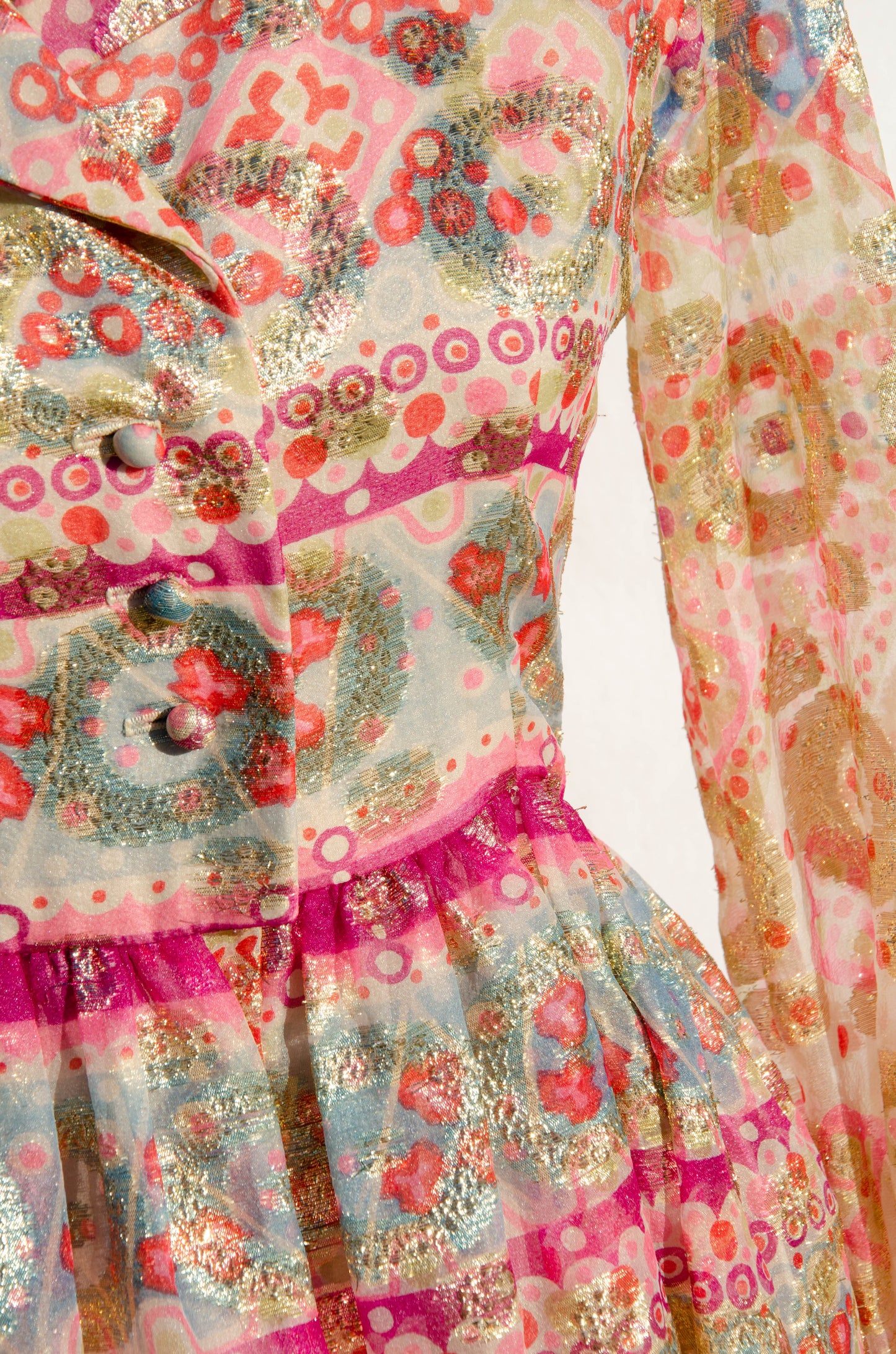 OSCAR DE LA RENTA VINTAGE CA. 1969 MULTICOLOR GOLD METALLIC GOWN