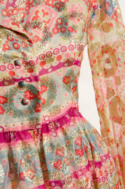 OSCAR DE LA RENTA VINTAGE CA. 1969 MULTICOLOR GOLD METALLIC GOWN