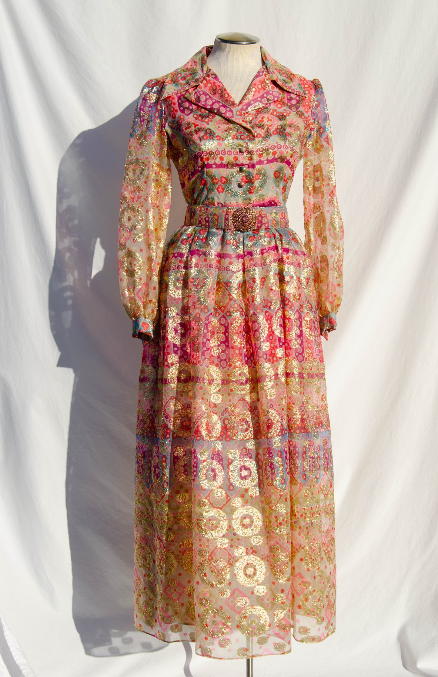 OSCAR DE LA RENTA VINTAGE CA. 1969 MULTICOLOR GOLD METALLIC GOWN