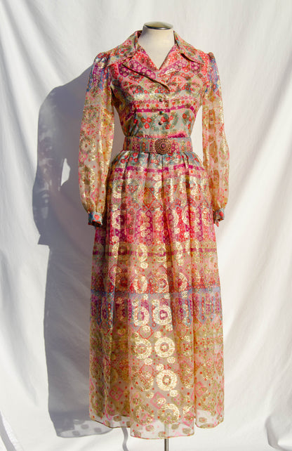 OSCAR DE LA RENTA VINTAGE CA. 1969 MULTICOLOR GOLD METALLIC GOWN