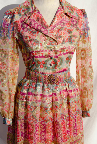 OSCAR DE LA RENTA VINTAGE CA. 1969 MULTICOLOR GOLD METALLIC GOWN