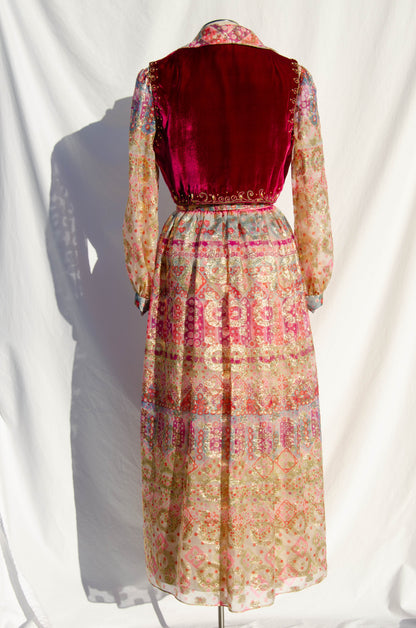 OSCAR DE LA RENTA VINTAGE CA. 1969 MULTICOLOR GOLD METALLIC GOWN