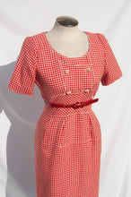 EMANUEL UNGARO SPRING 1996 RED AND WHITE HOUNDSTOOTH WOOL DRESS