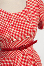 EMANUEL UNGARO SPRING 1996 RED AND WHITE HOUNDSTOOTH WOOL DRESS