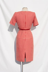 EMANUEL UNGARO SPRING 1996 RED AND WHITE HOUNDSTOOTH WOOL DRESS