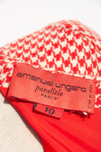 EMANUEL UNGARO SPRING 1996 RED AND WHITE HOUNDSTOOTH WOOL DRESS
