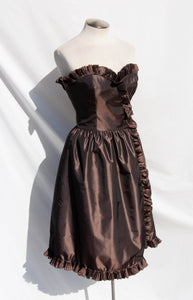 VICTOR COSTA VINTAGE 1980S TAFFETA RUFFLE MINI DRESS