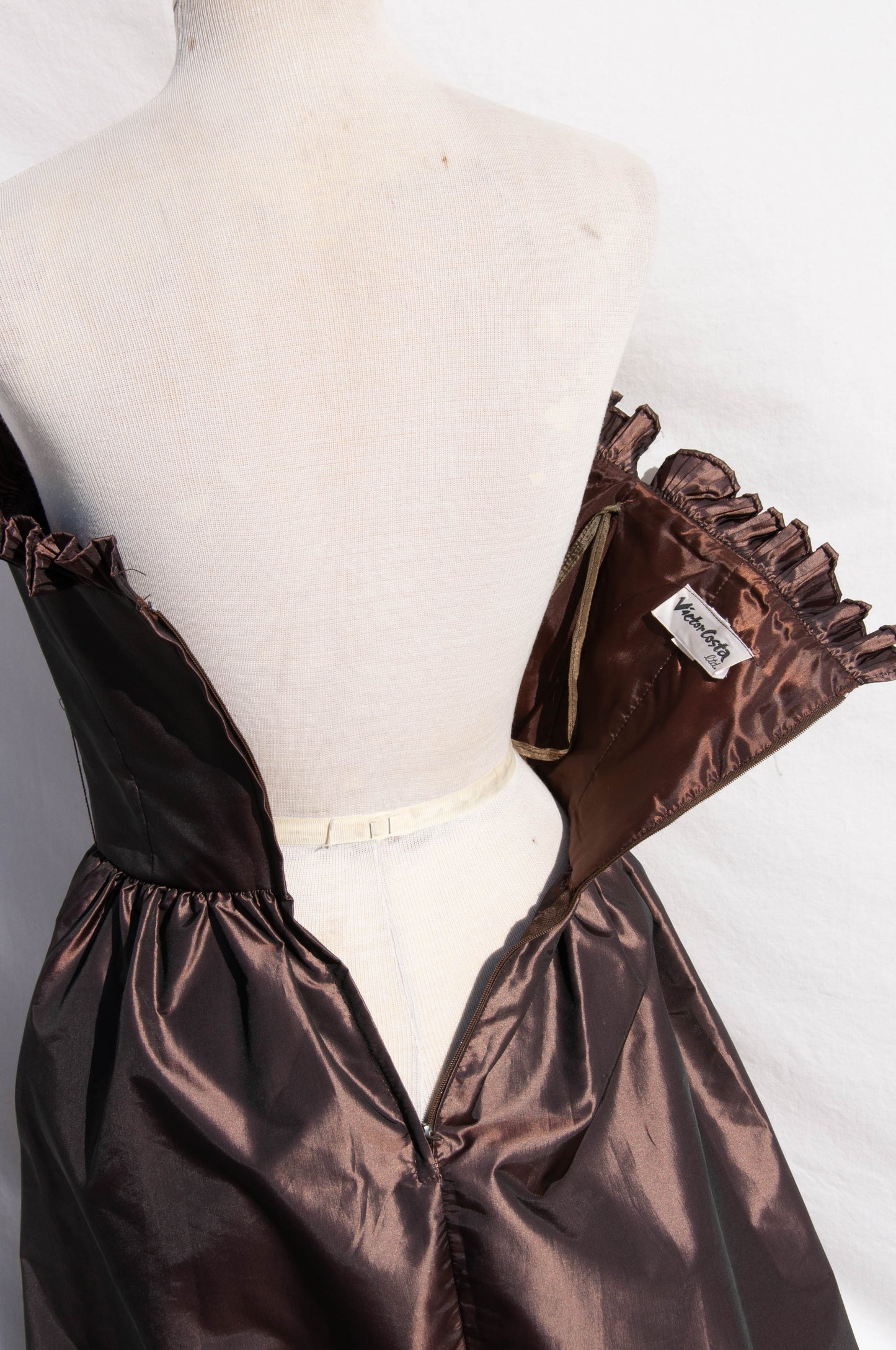 VICTOR COSTA VINTAGE 1980S TAFFETA RUFFLE MINI DRESS