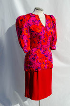 FLORA KUNG VINTAGE PINK AND RED SILK DRESS SUIT