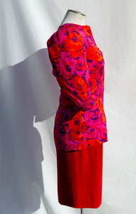 FLORA KUNG VINTAGE PINK AND RED SILK DRESS SUIT