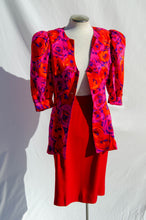 FLORA KUNG VINTAGE PINK AND RED SILK DRESS SUIT