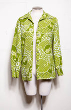 70S PYKETTES GREEN FLORAL BUTTON DOWN LONG SLEEVE SHIRT