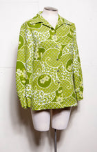 70S PYKETTES GREEN FLORAL BUTTON DOWN LONG SLEEVE SHIRT
