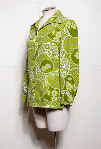 70S PYKETTES GREEN FLORAL BUTTON DOWN LONG SLEEVE SHIRT