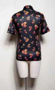 70S MULTICOLOR ABSTRACT FLORAL PRINTED BLACK SHORTSLEEVE SHIRT