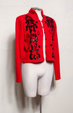 CLAUDE VERNET RED ANGORA EMBROIDERED BLACK SEQUIN CARDIGAN