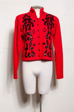 CLAUDE VERNET RED ANGORA EMBROIDERED BLACK SEQUIN CARDIGAN
