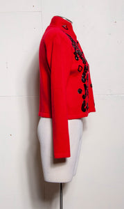 CLAUDE VERNET RED ANGORA EMBROIDERED BLACK SEQUIN CARDIGAN