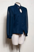 LOLETTE 90S NAVY KEYHOLE EMBROIDERED TOP W SHEER SLEEVES