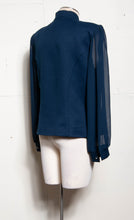 LOLETTE 90S NAVY KEYHOLE EMBROIDERED TOP W SHEER SLEEVES