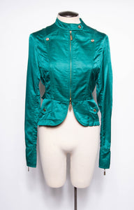 JEAN PAUL GAULTIER VINTAGE TEAL SILK BLEND MOTO STYLE JACKET