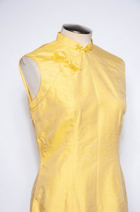 VINTAGE 1960S YELLOW SILK CHEONGSAM STYLE DRESS