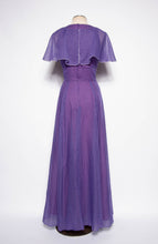 COCO CALIFORNIA 1970S VINTAGE PURPLE AND WHITE POLKA DOT MAXI GOWN