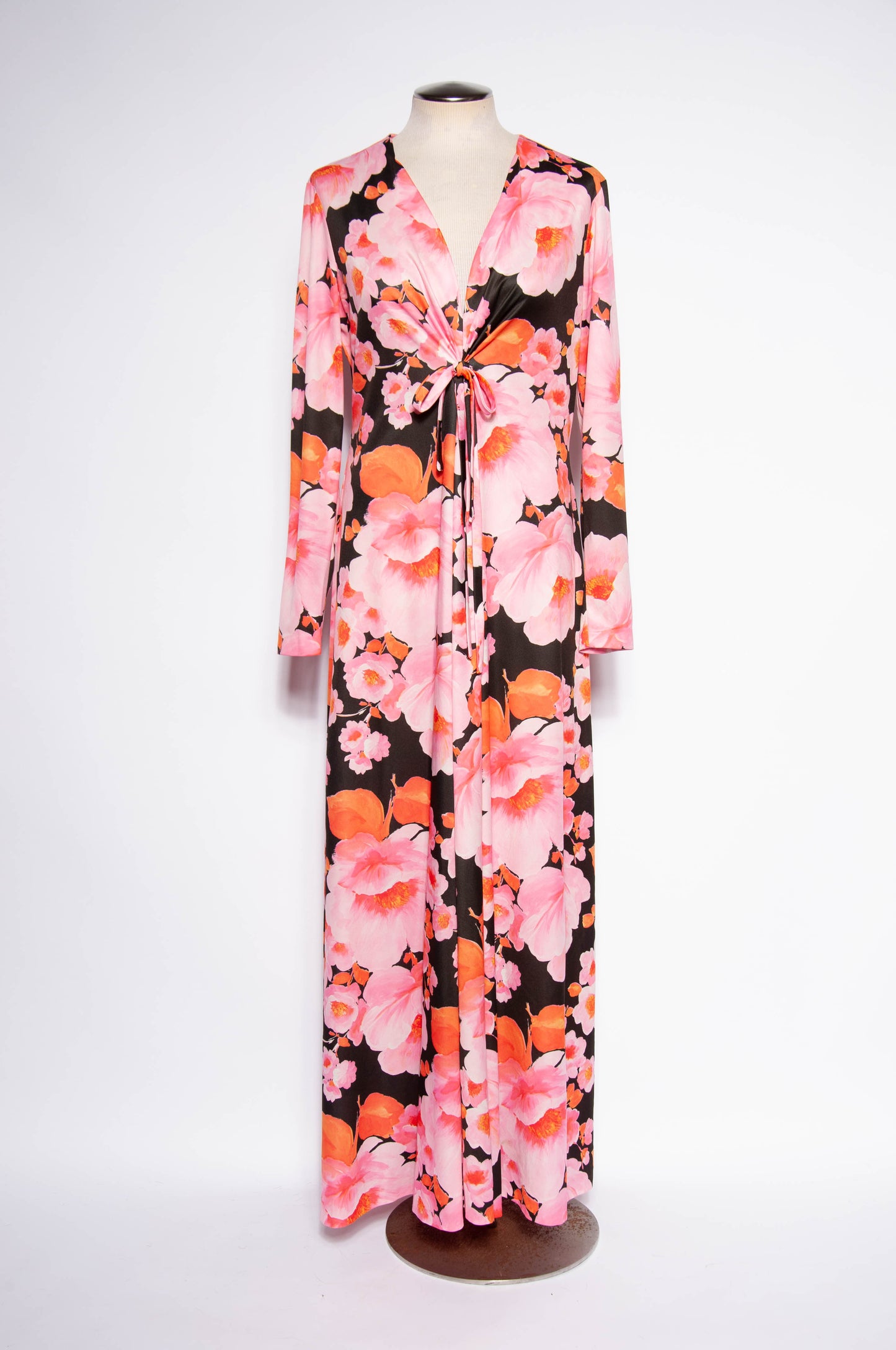 MISS ELLIETTE 1970S PINK AND ORANGE FLORAL GOWN